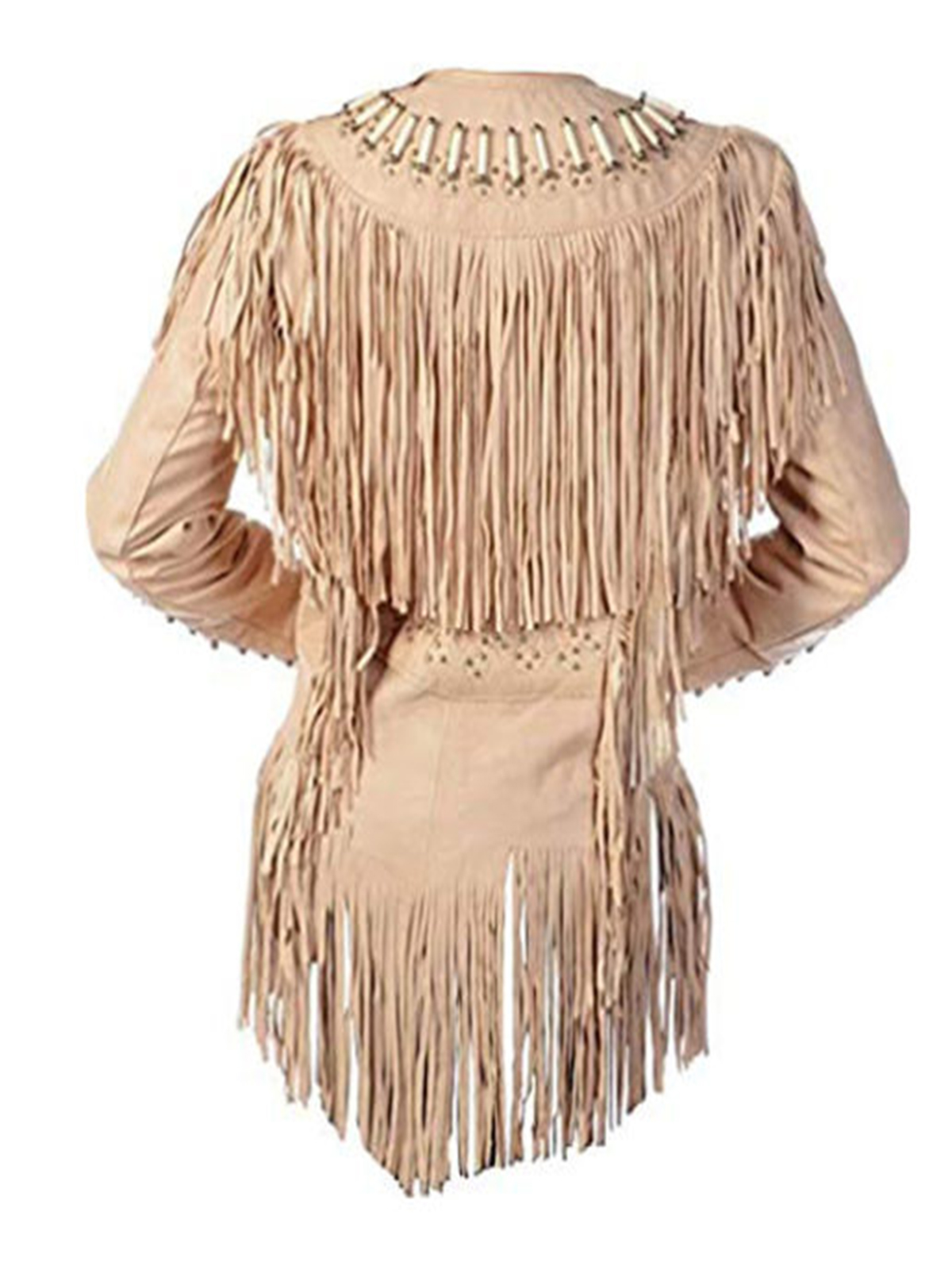 Women Western With Fringes Beads And Bones Jacket