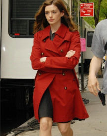 Anne Hathaway Street Wear Red Coat