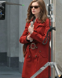 Anne Hathaway Street Wear Red Trench Long Coat Anne Hathaway Street Wear Red Trench Long Coat