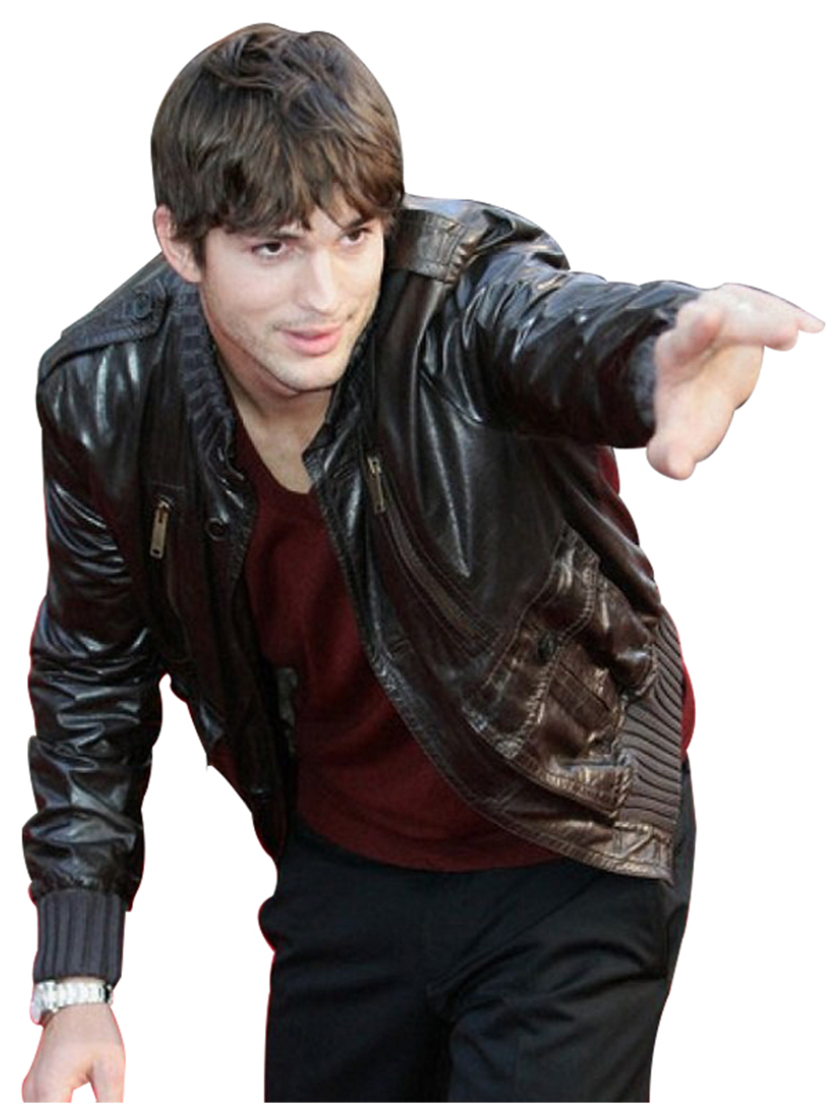 Ashton Kutcher Bomber Leather Jacket