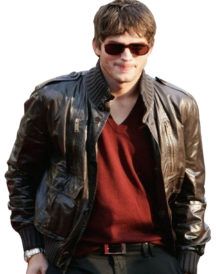 Ashton Kutcher Bomber Leather Jacket