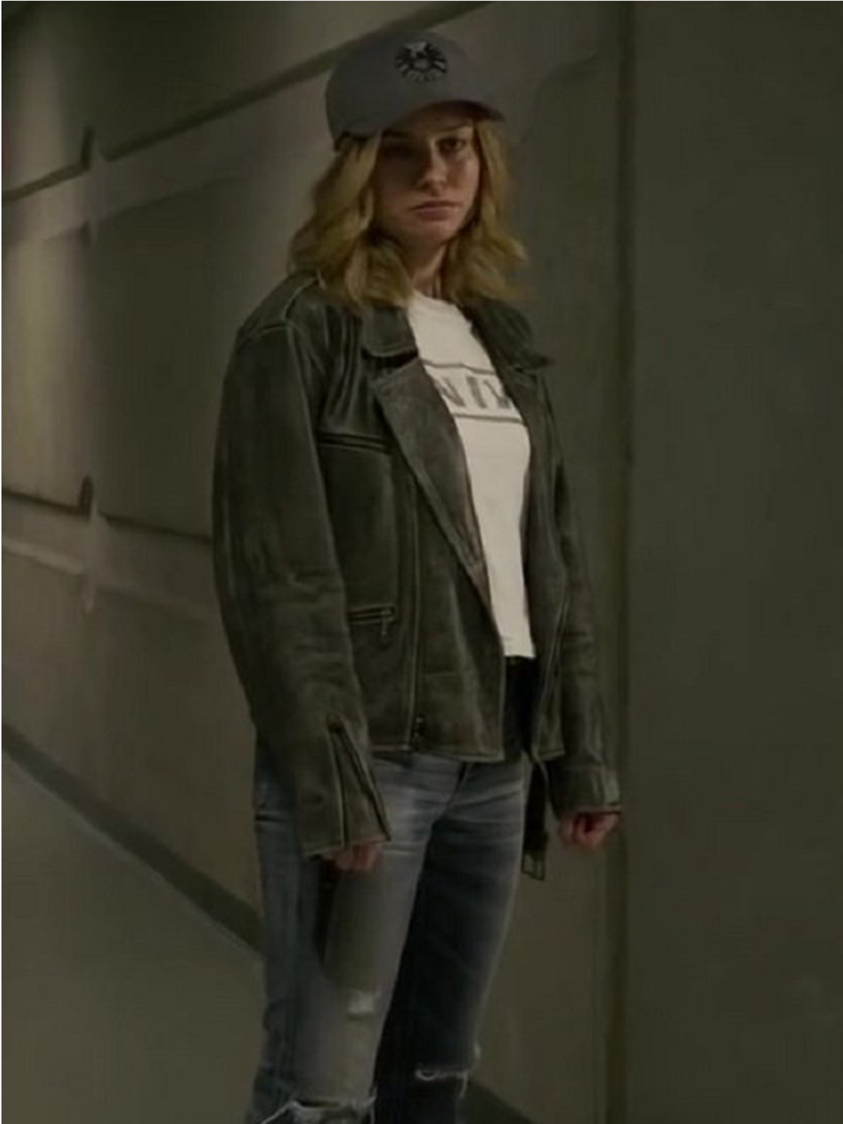 Brie Larson Distressed Leather Jacket