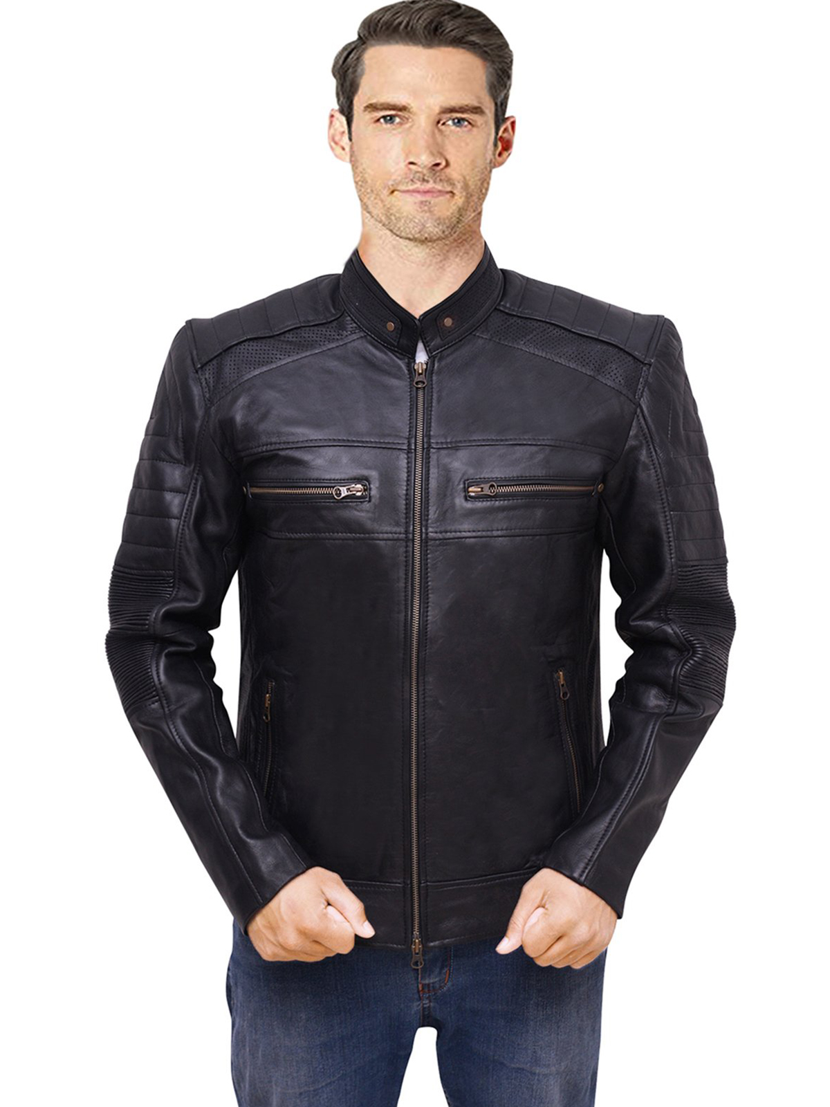 Cafe Racer Biker Leather Jacket