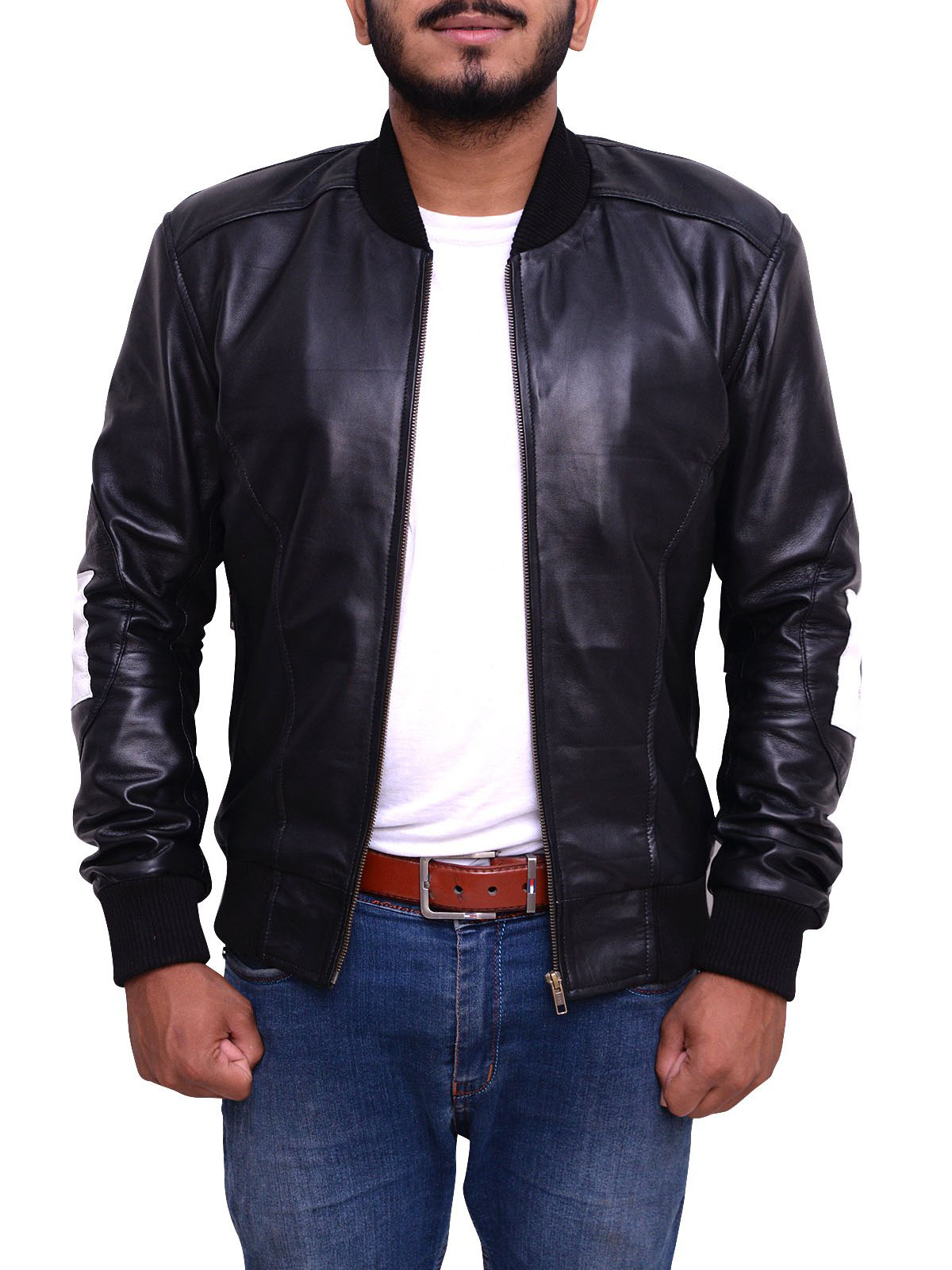Mens 8 Ball Bomber Supreme Leather Black Jacket