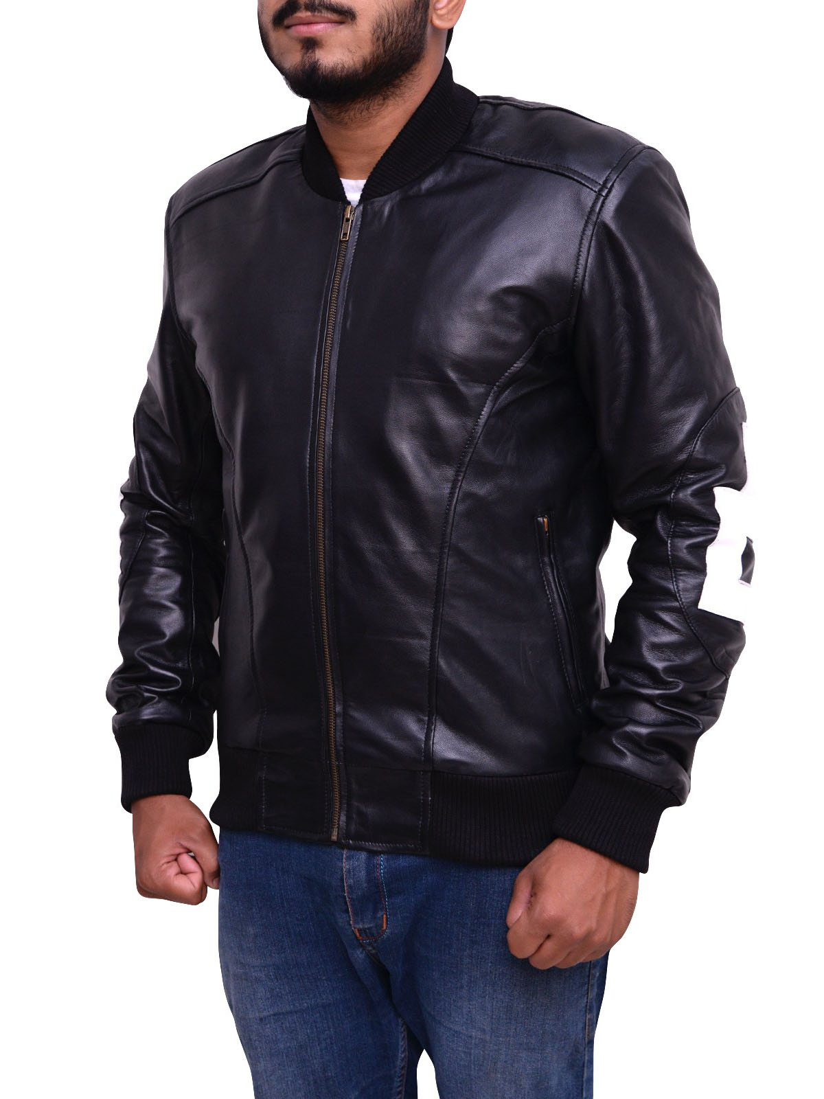 Mens 8 Ball Bomber Supreme Leather Black Jacket