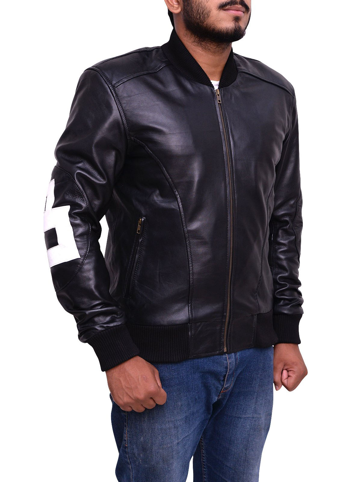 Mens 8 Ball Bomber Supreme Leather Black Jacket