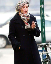 Uma Thurman Double Breasted Trench Black Coat Uma Thurman Double Breasted Trench Black Coat