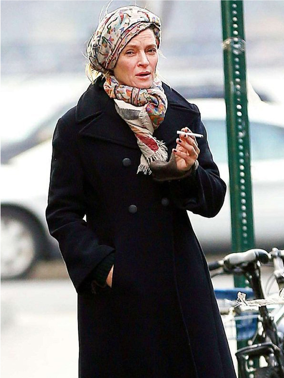 Uma Thurman Double Breasted Coat