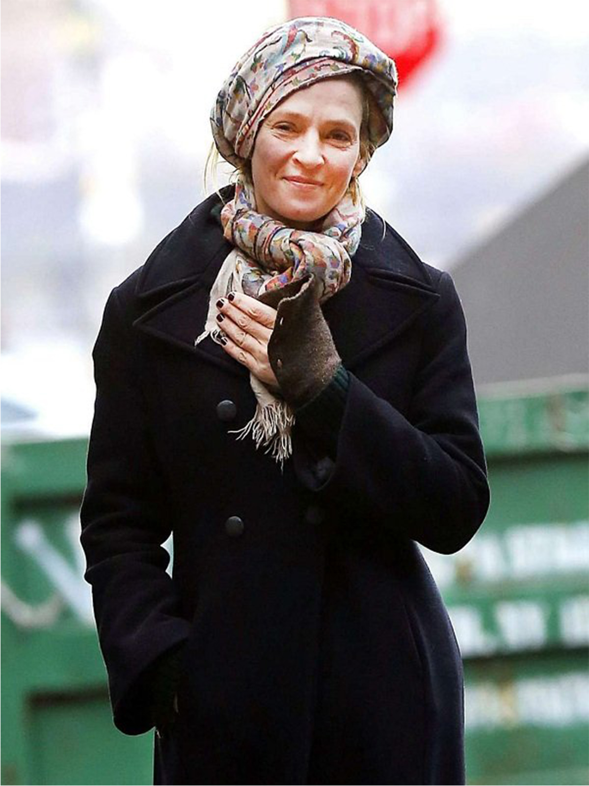 Uma Thurman Double Breasted Coat