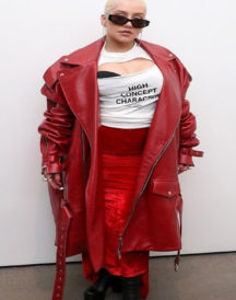 Christina Aguilera Red Leather Trench Coat