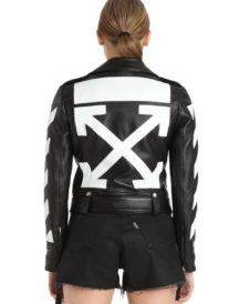 Diagonal Stripes Leather Biker Jacket