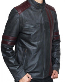 Elegant Burgundy Stripes Biker Jacket