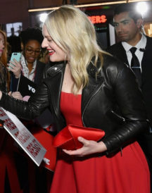 Elizabeth Moss Rocks Black Motorcycle Leather Jacket