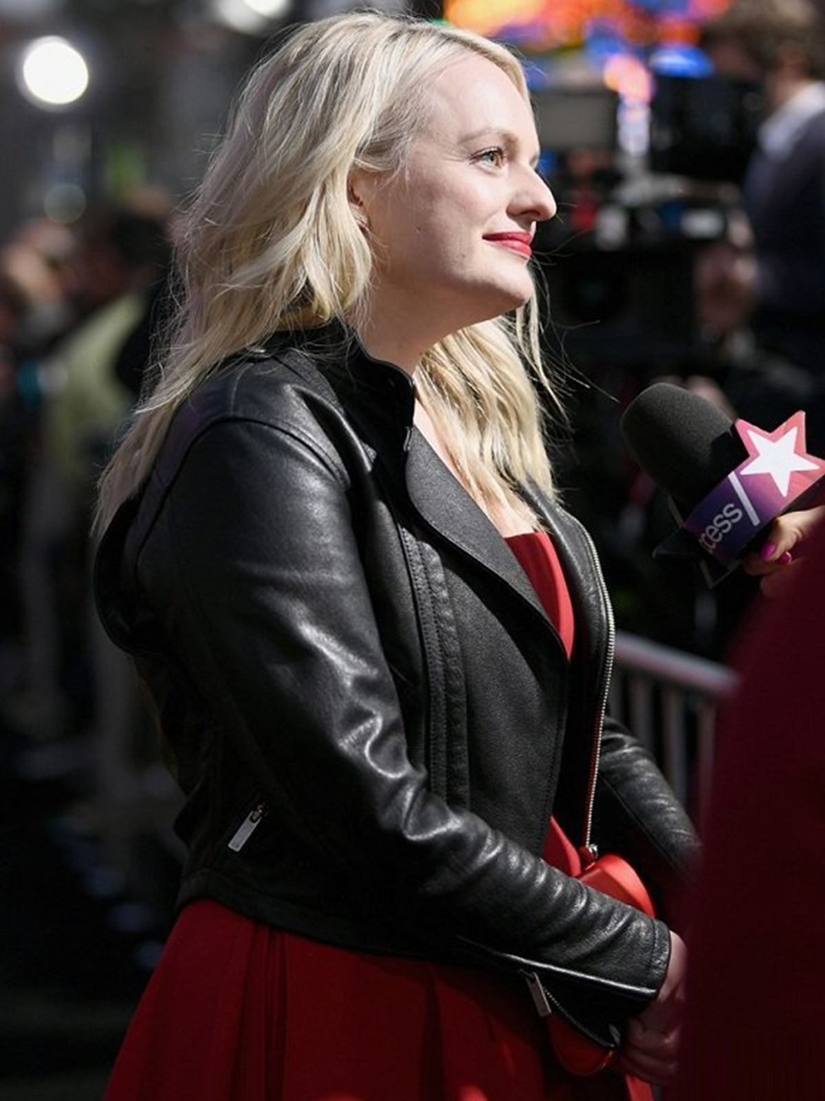 Elizabeth Moss Rocks Black Motorcycle Jacket