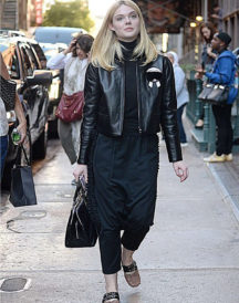 Elle Fanning Black Leather Jacket