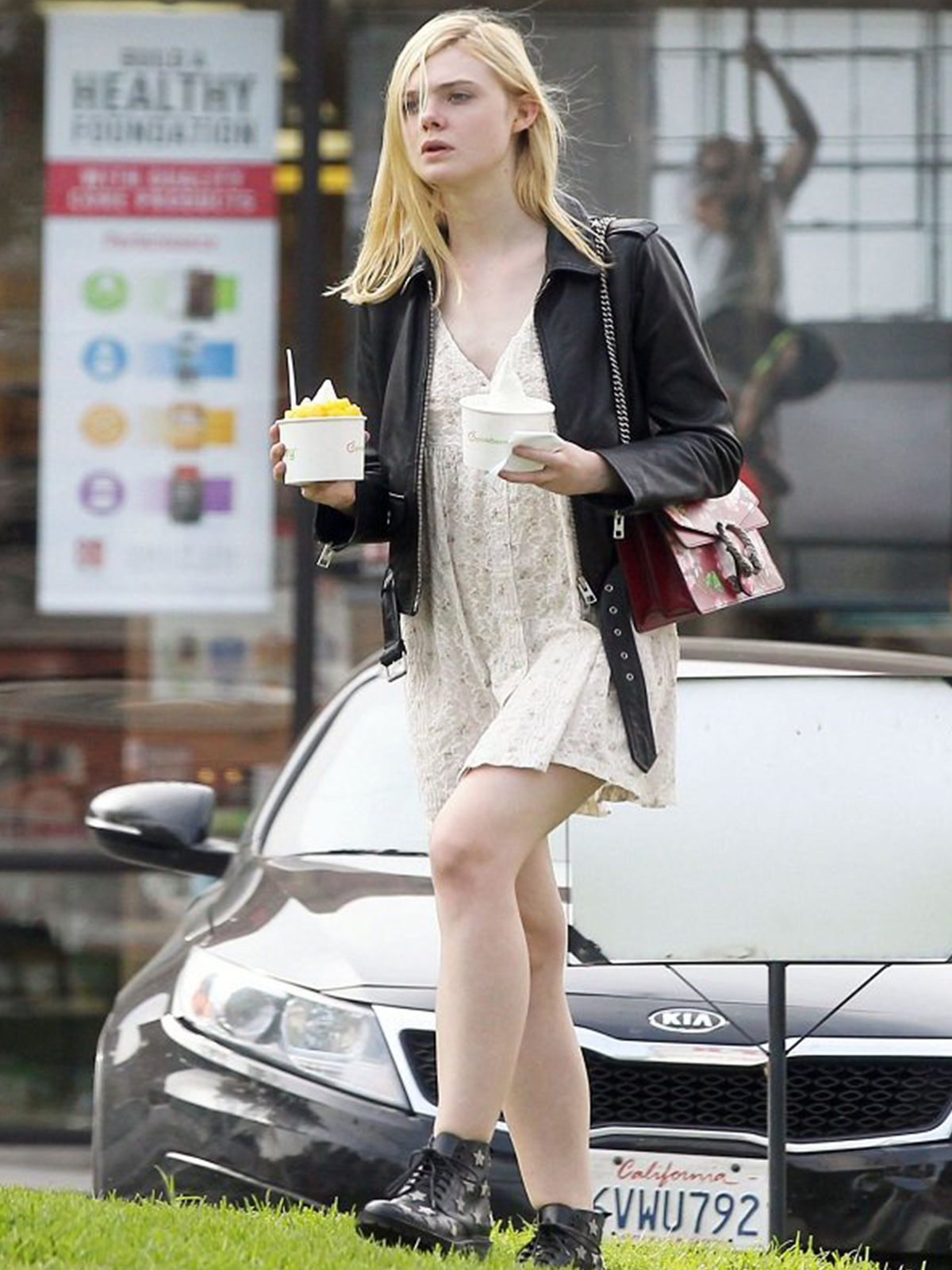 Elle Fanning Motorcycle Leather Jacket