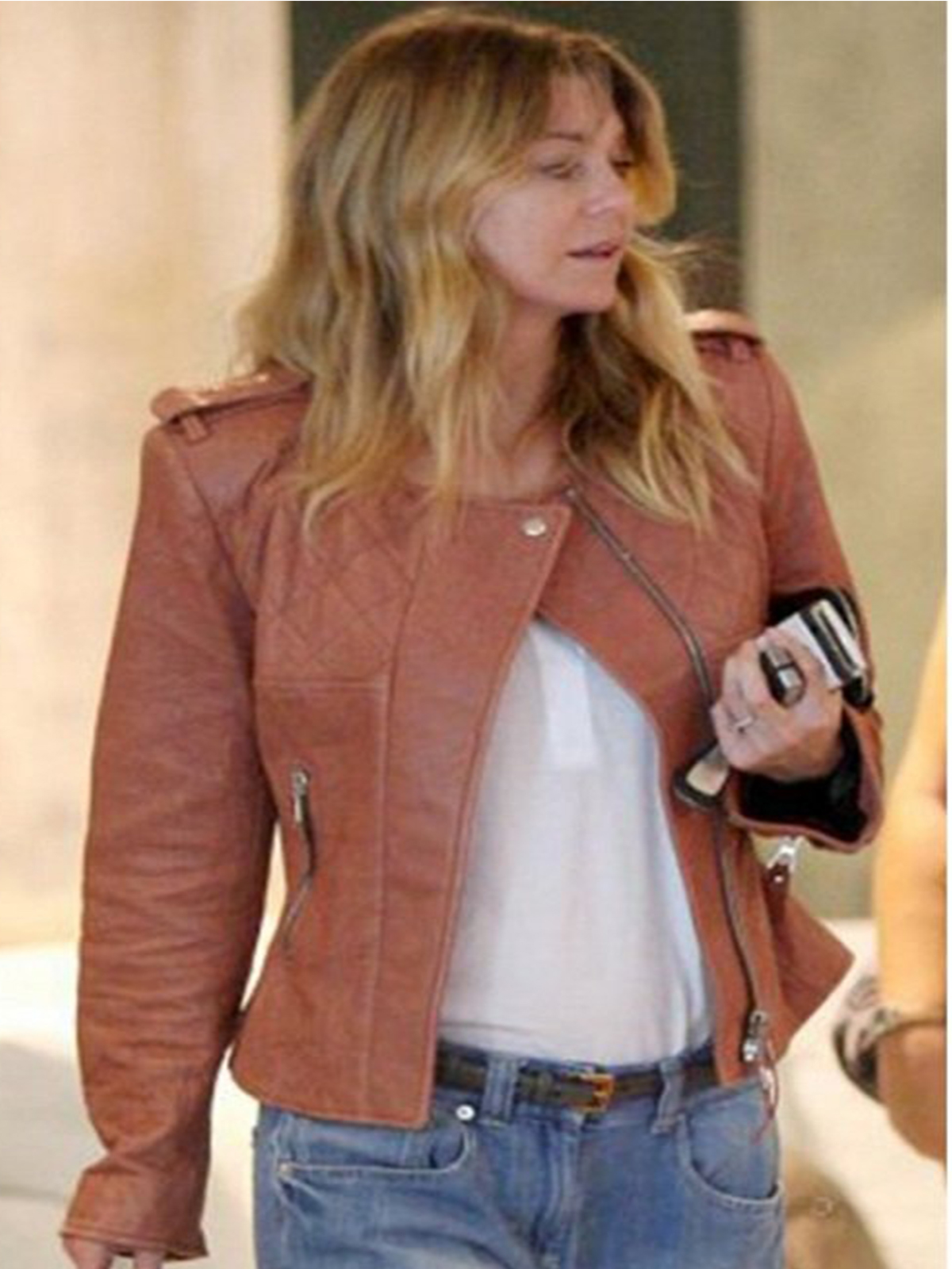 Ellen Pompeo Brown Leather Jacket
