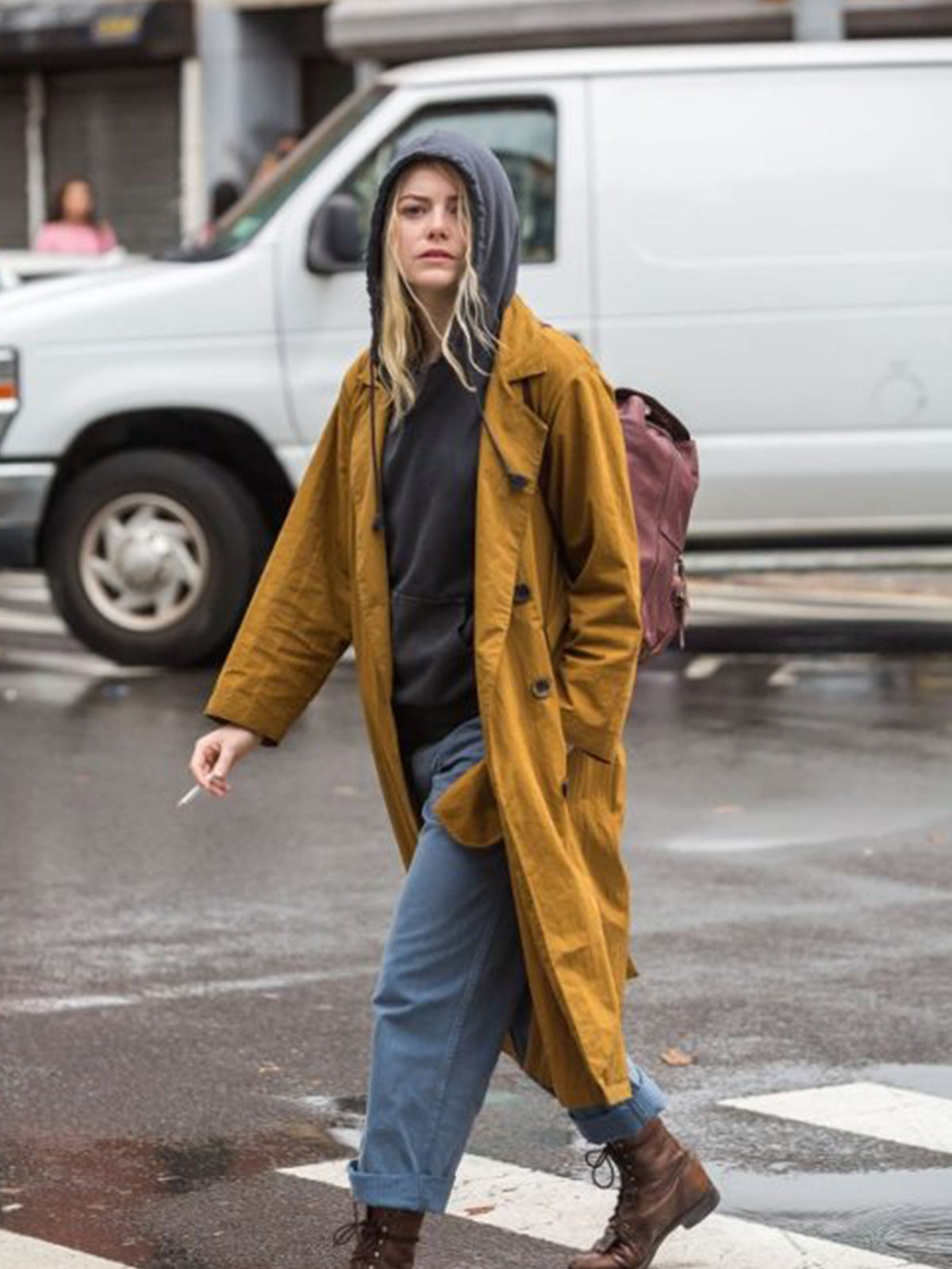 Emma Stone Mustard Trench On Maniac Coat