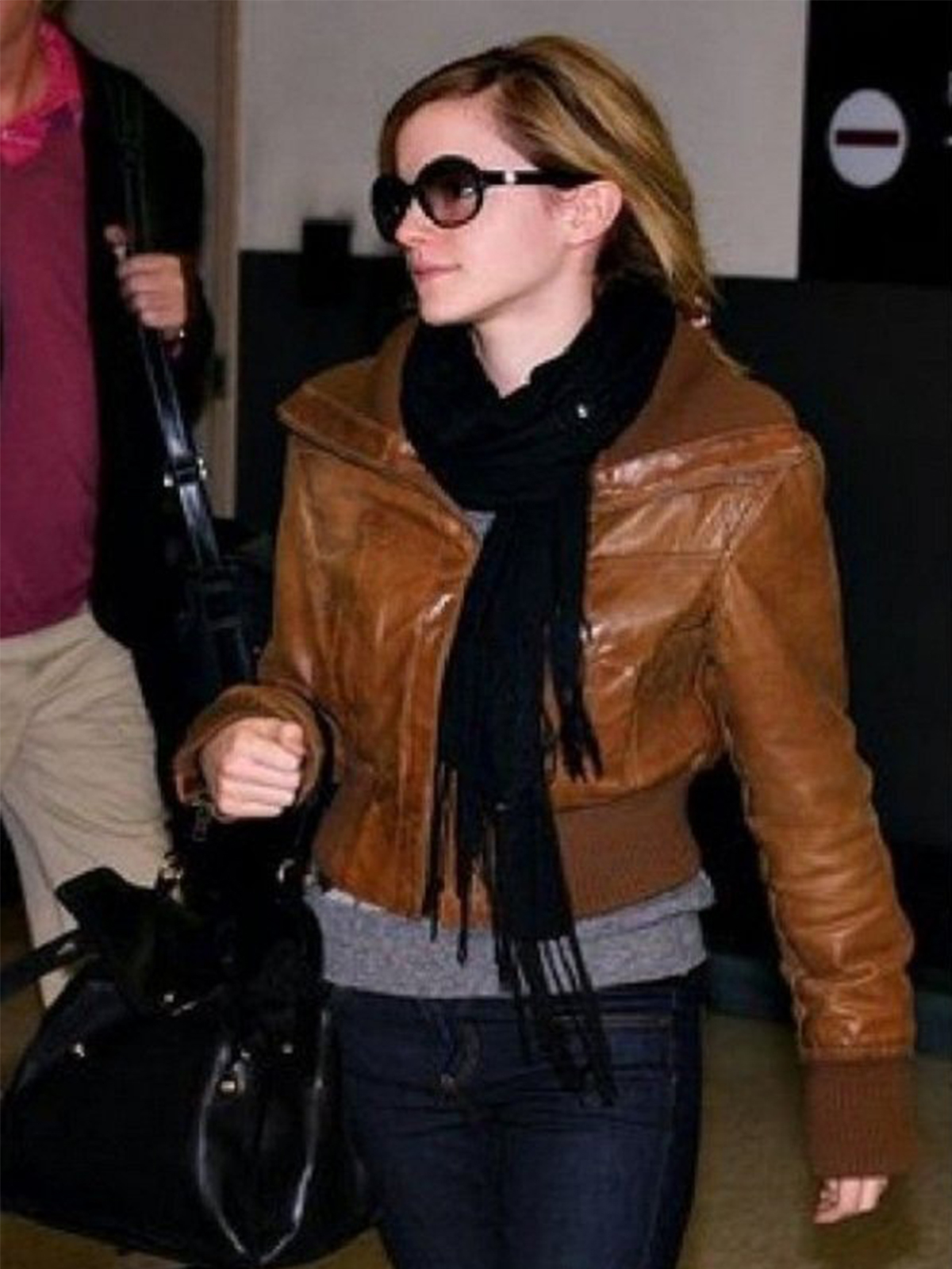 Emma Watson Brown Leather Jacket. 