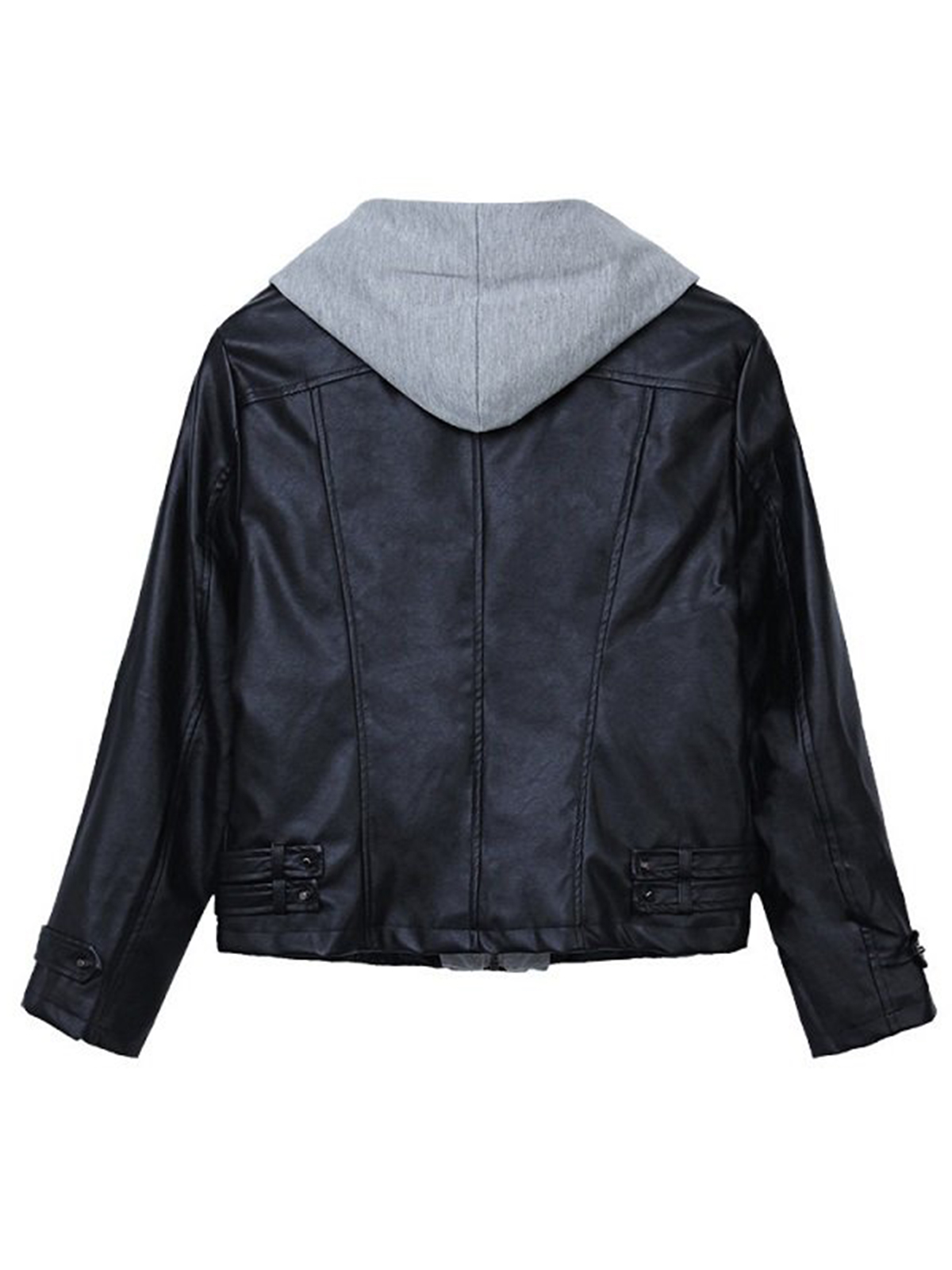 Fashion Elegant Women Hooded Leather Jacket