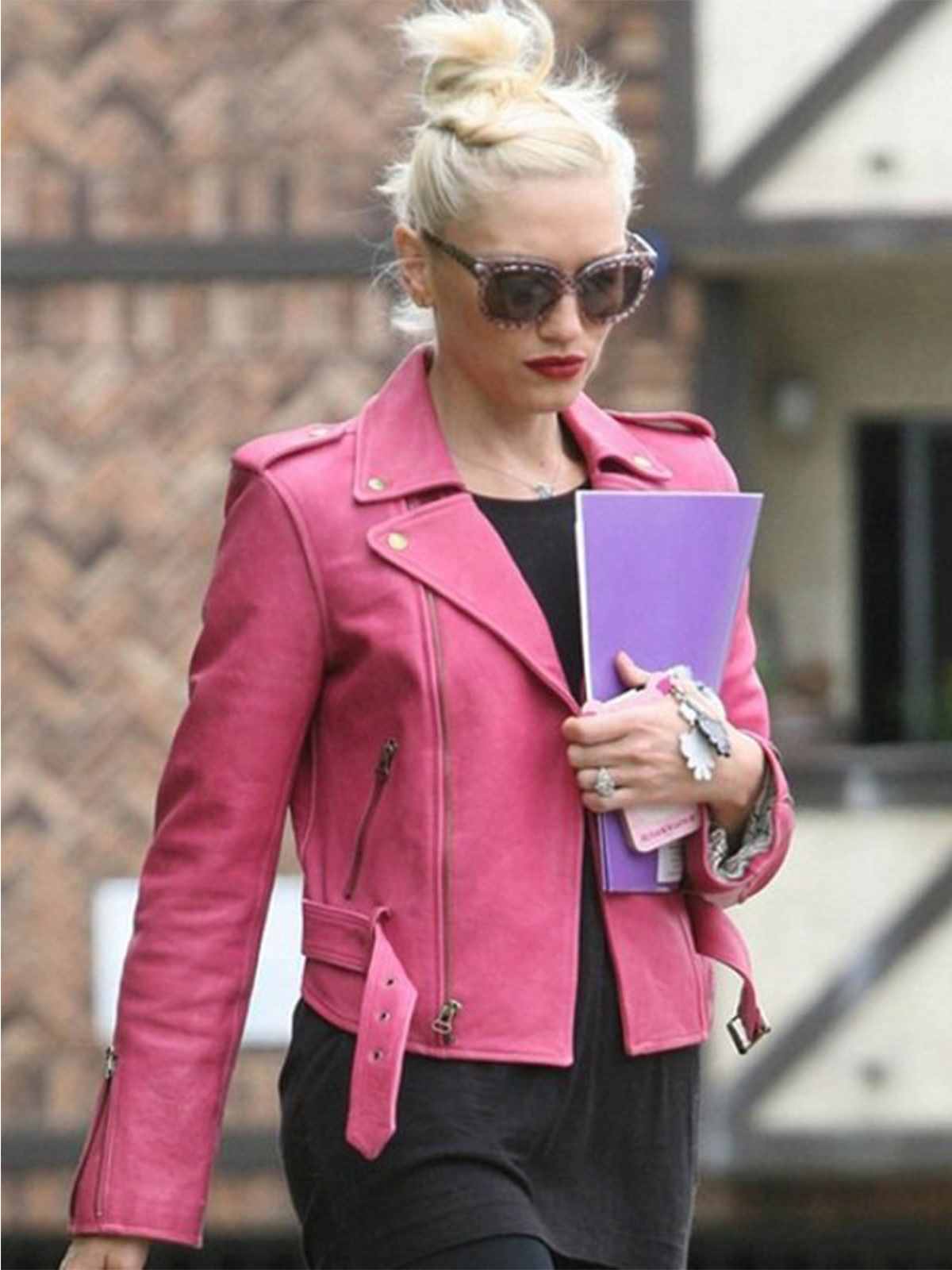 hot pink leather jacket