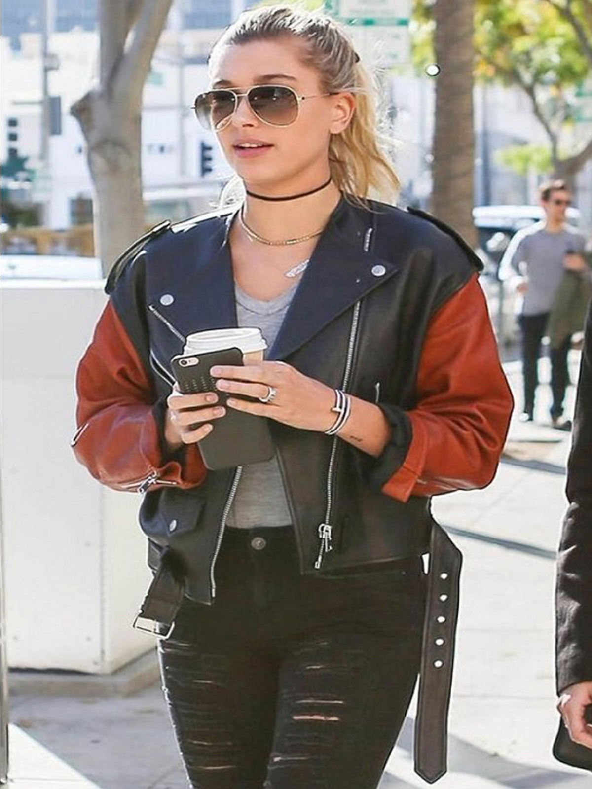Hailey Baldwin Stylish Leather Jacket