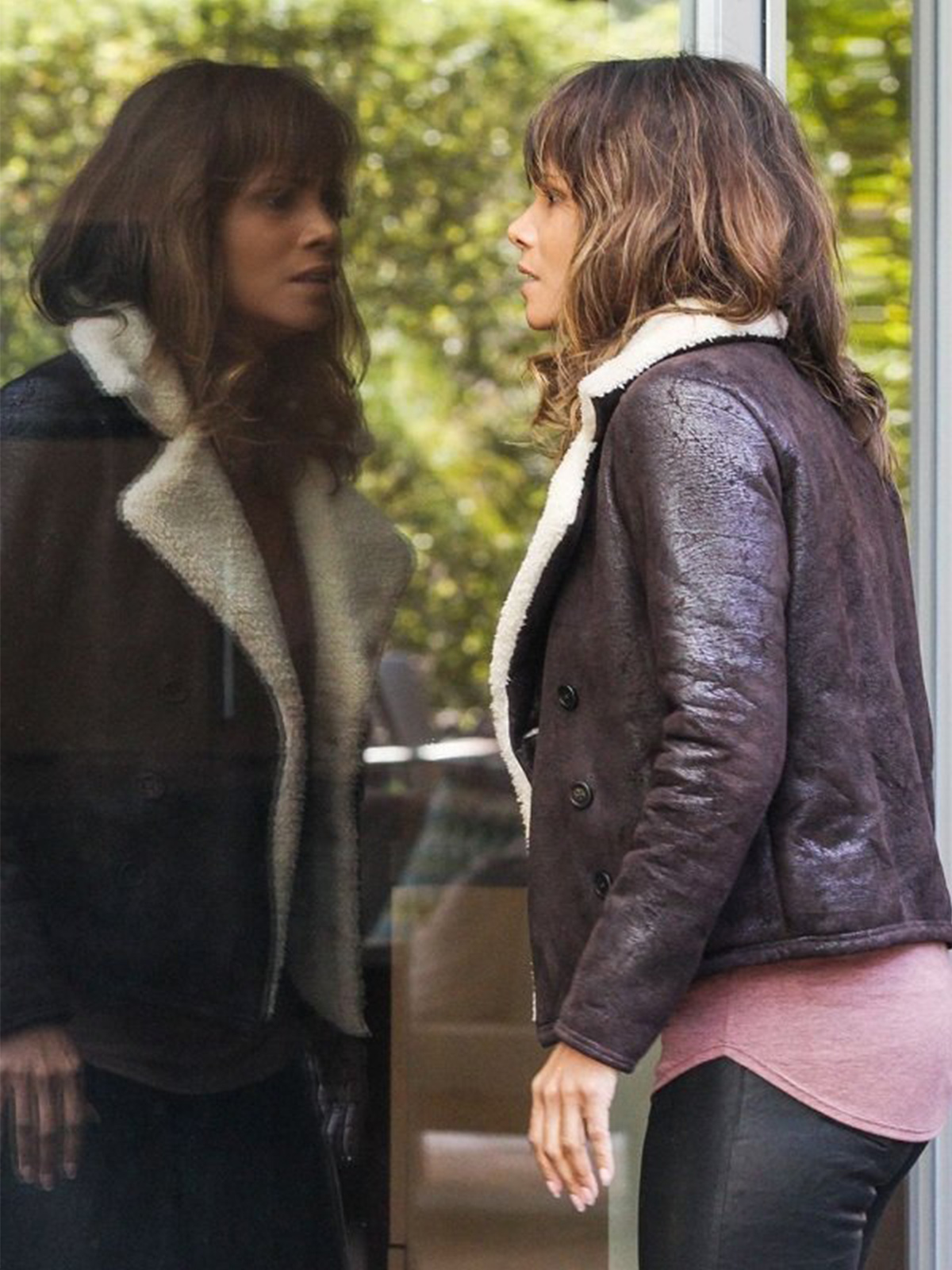 Halle Berry Extant Shearling Brown Leather Jacket