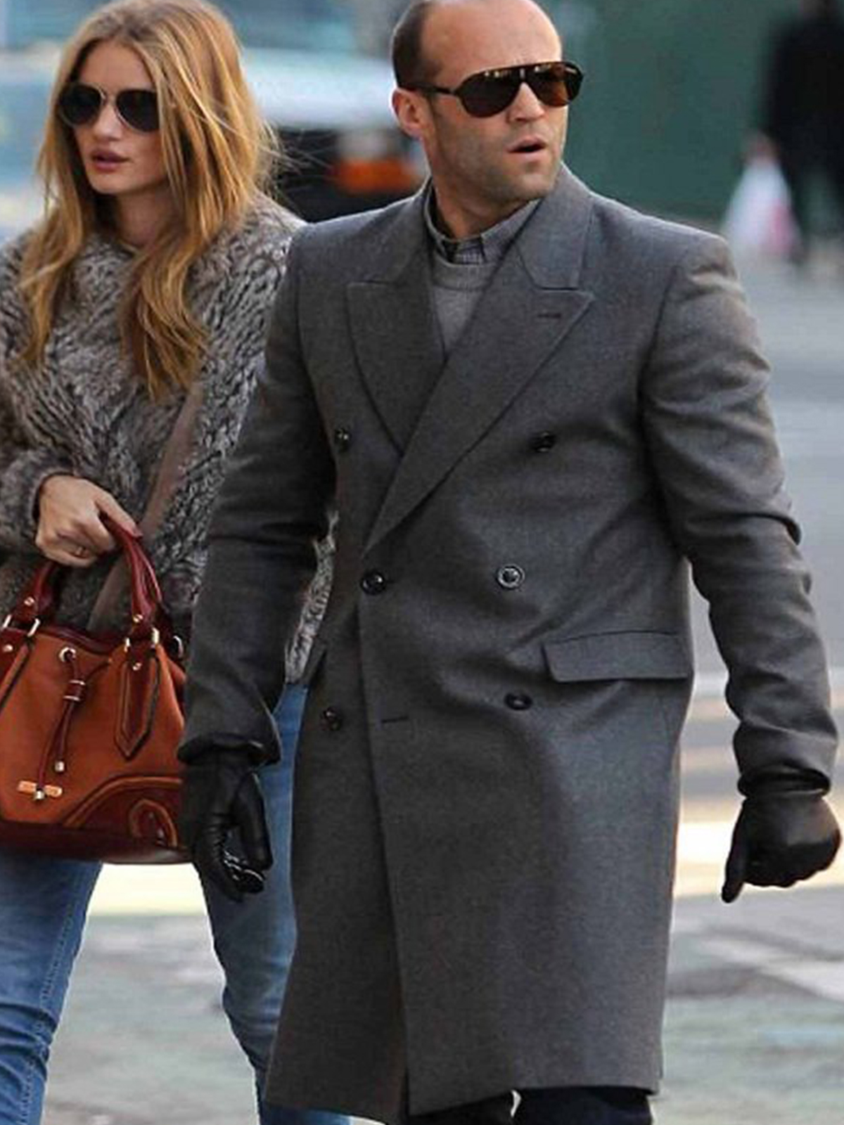Jason Statham Grey Double Breasted Coat