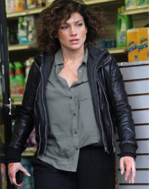 Jennifer Lopez Shades Blue Leather jacket