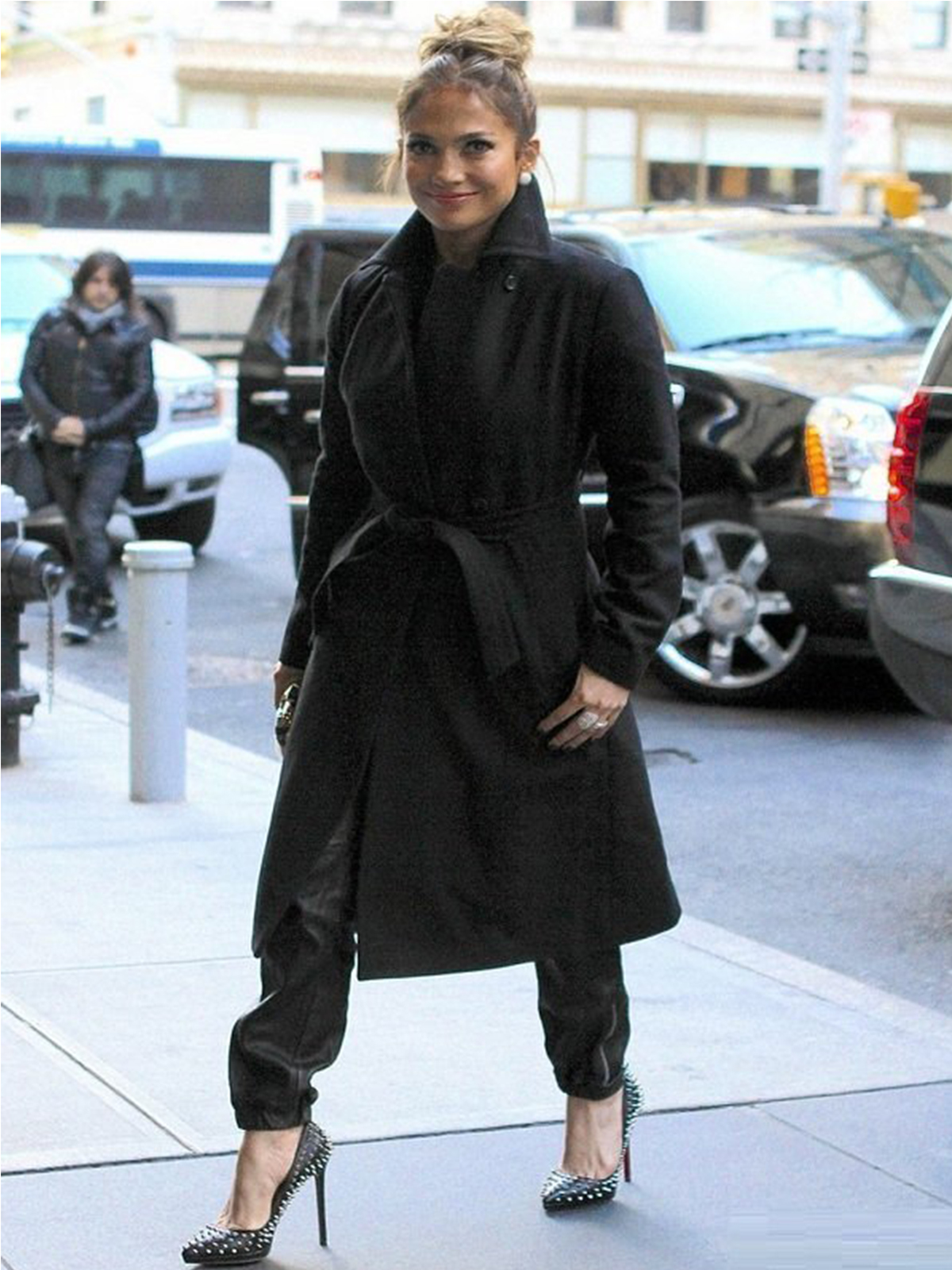 Jennifer Lopez Street Style Black Coat