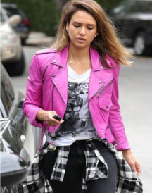 Jessica Alba Pink Leather Jacket