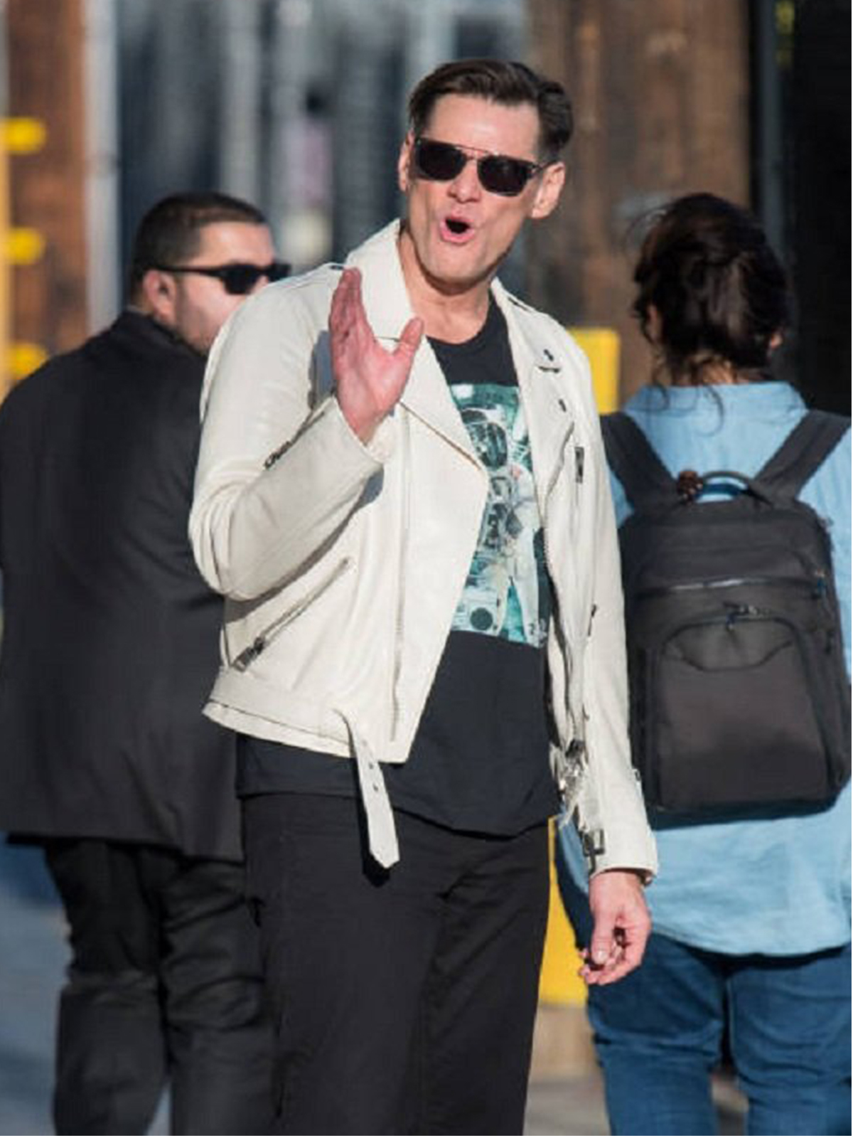 Jim Carrey White Motorcycle Leather Jacket