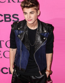 Justin Bieber Black and Blue Leather Vest Justin Bieber Black and Blue Leather Vest
