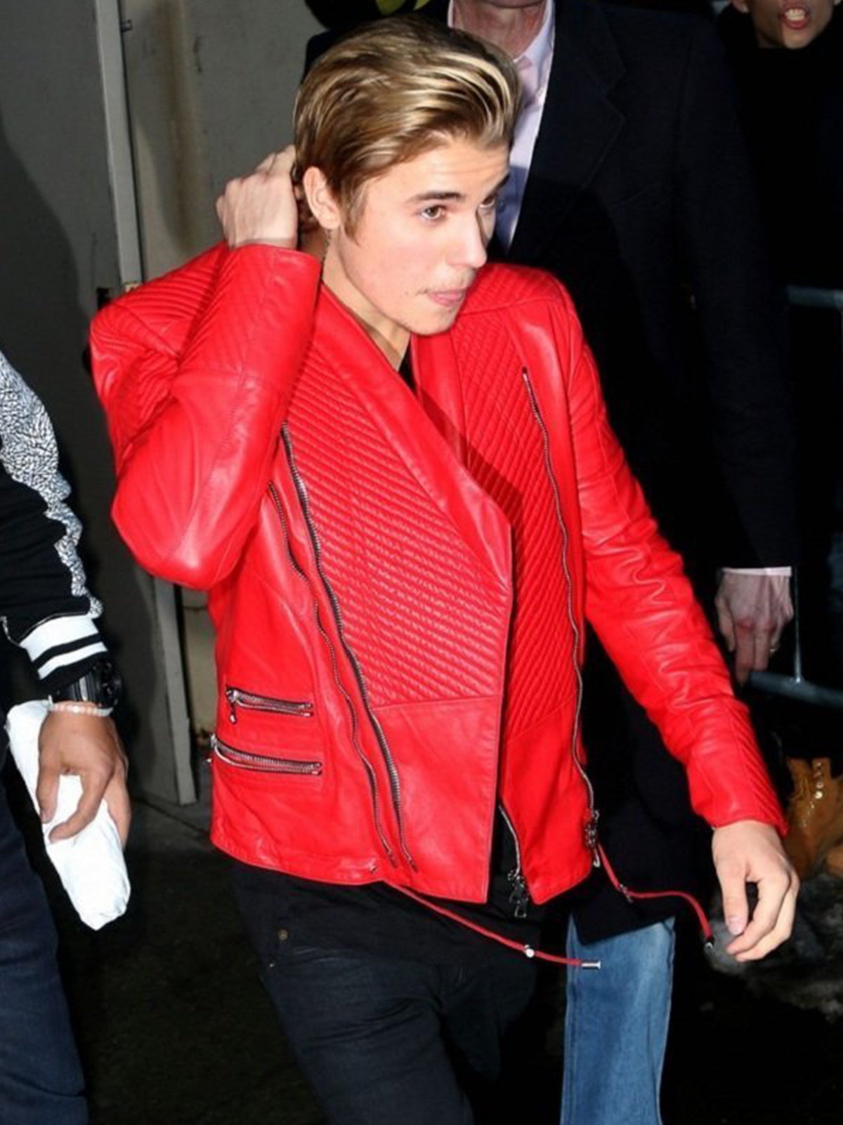 Justin Bieber Red Quilted Jacket