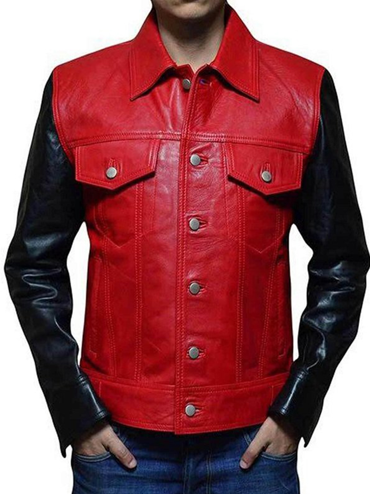Justin Bieber Red Black Leather Jacket