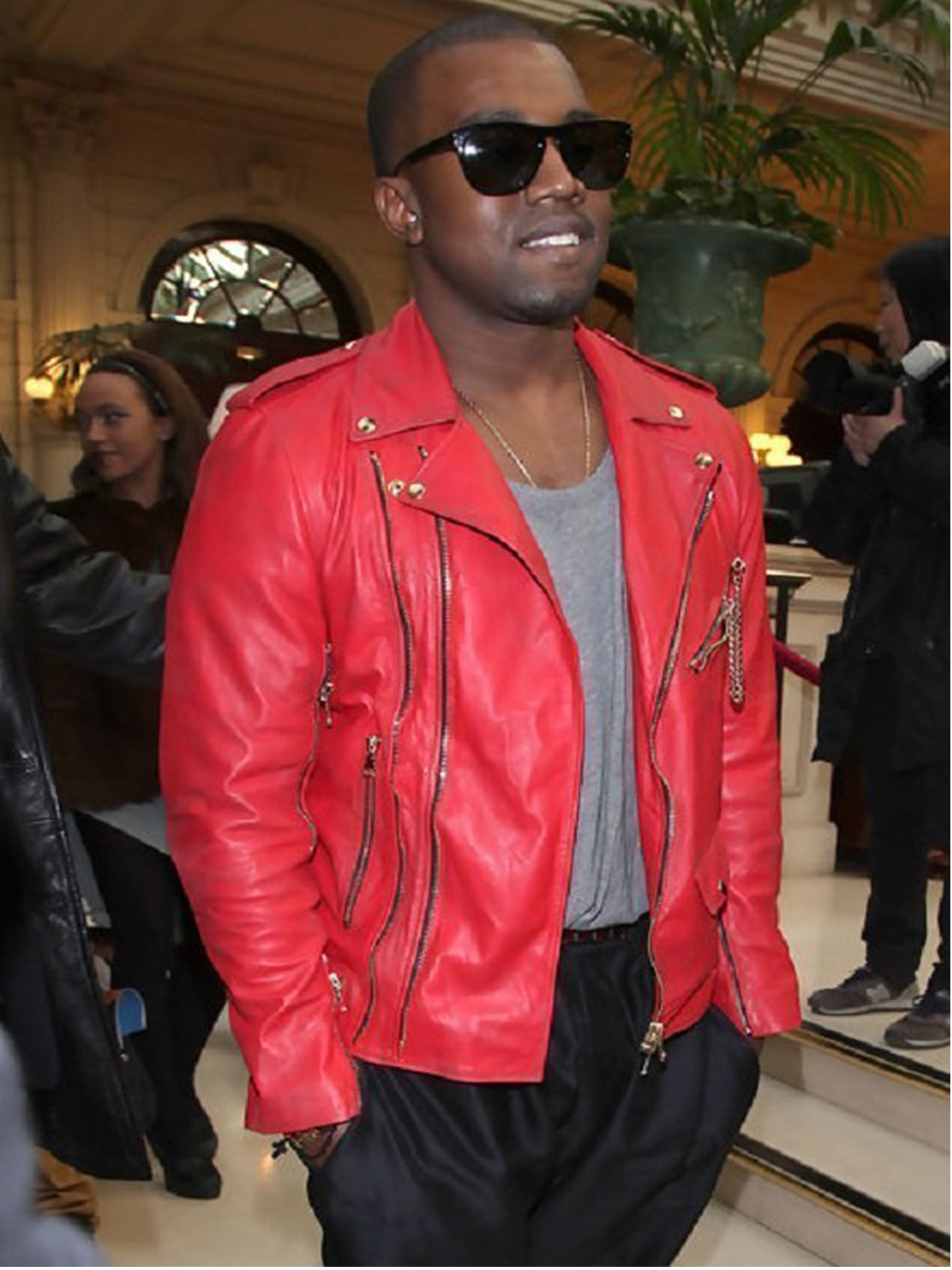 Kanye West Red Biker Leather Jacket