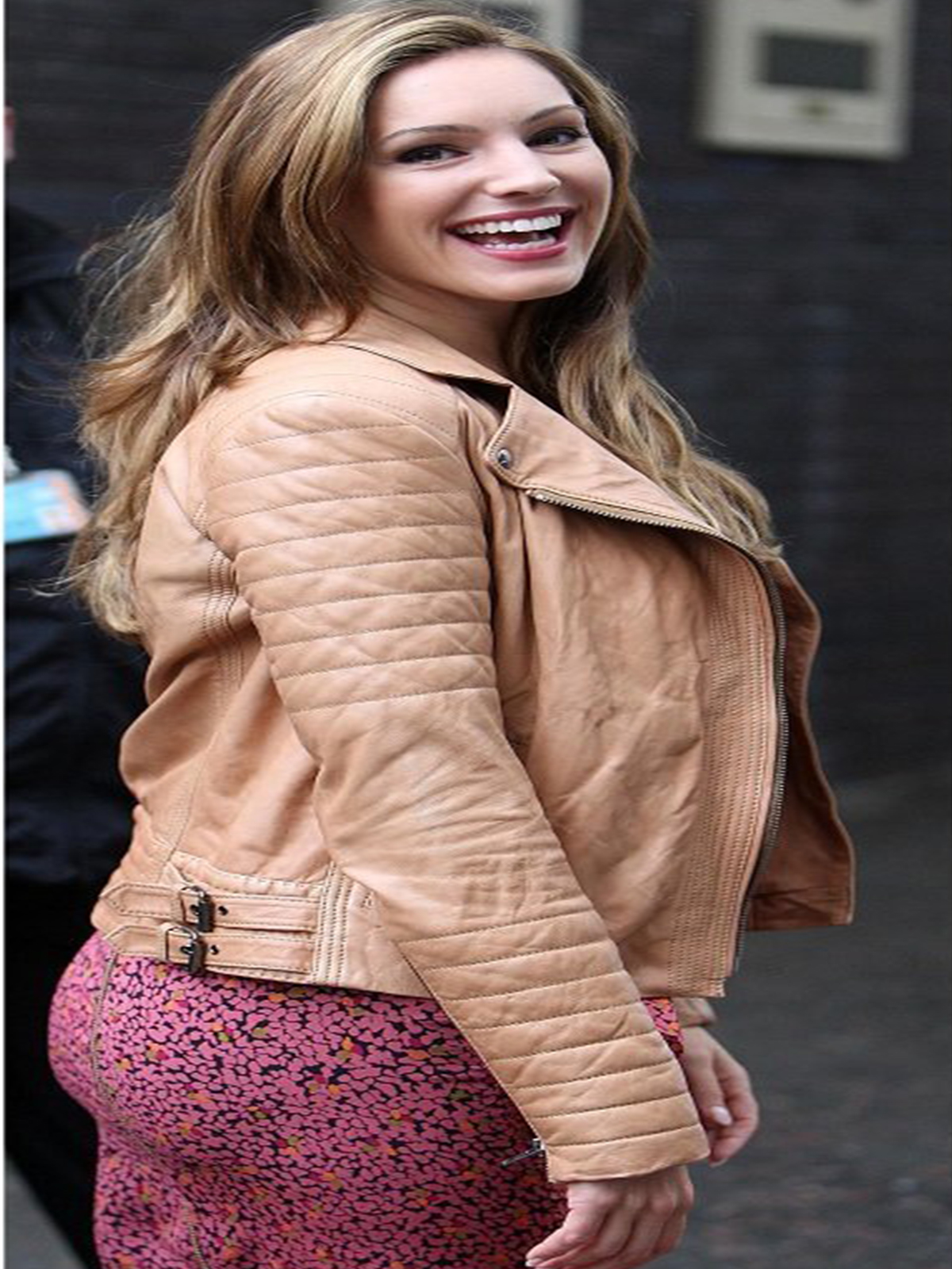 Kelly Brook Padded Brown Leather Jacket