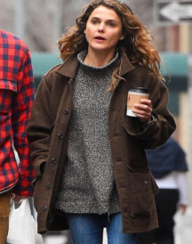 Keri Russell Autumn Style Brown Coat