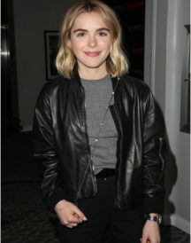 Kiernan Shipka Bomber Black Leather Jacket