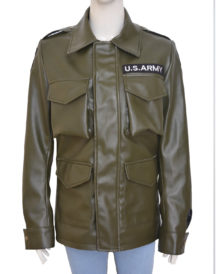 Kim Kardashian Army Green Leather Jacket