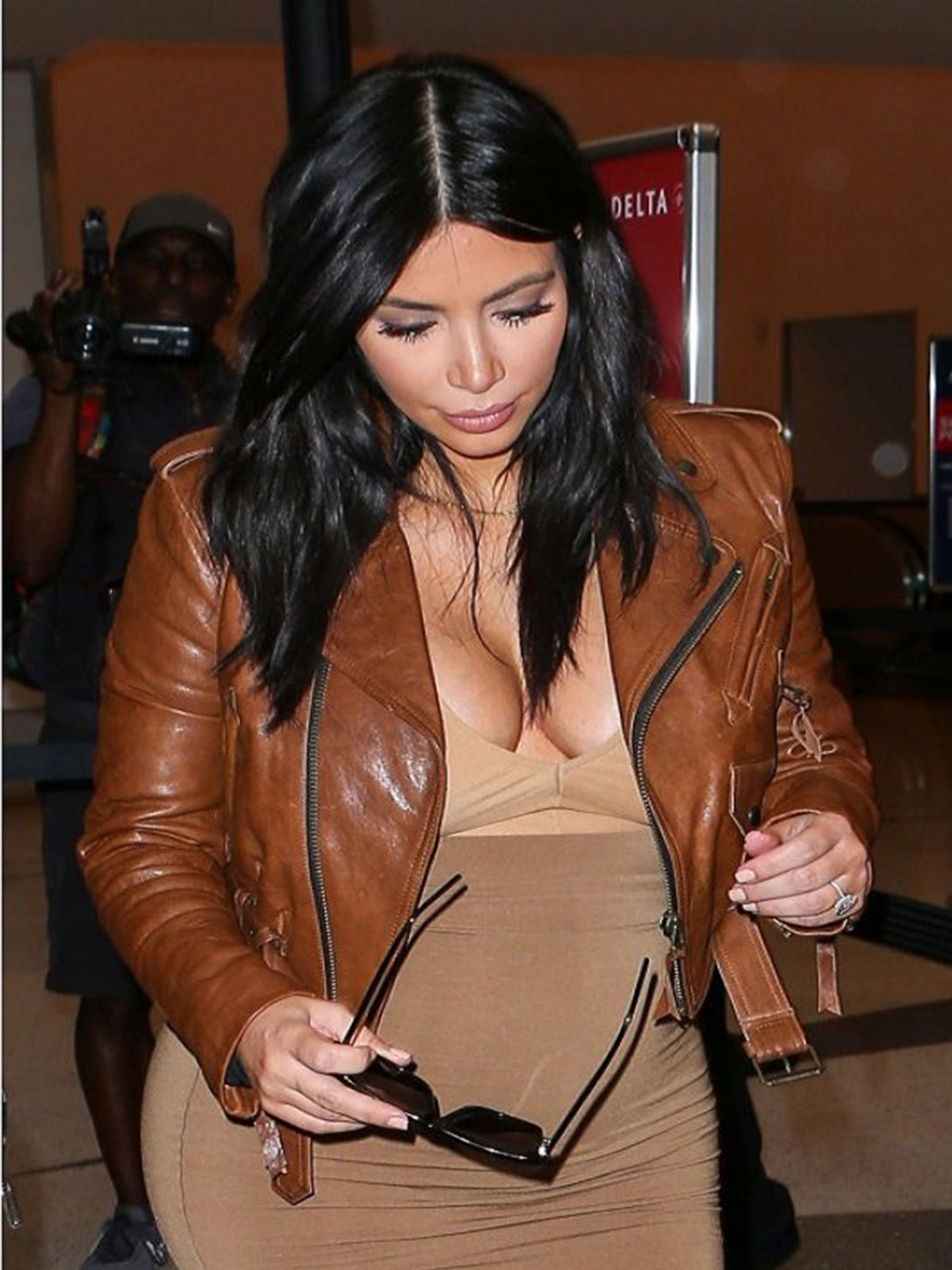 Kim Kardashian Brown leather Jacket