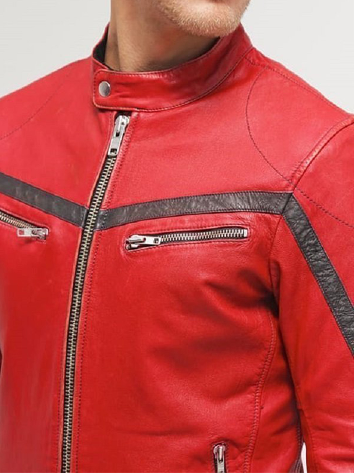 Columbus Red Leather Motorcycle Jacket