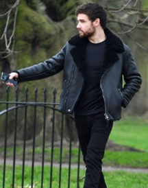 Liam Payne Shearling Black Leather Jacket