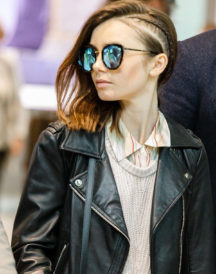 Lily Collins Biker Leather Jacket
