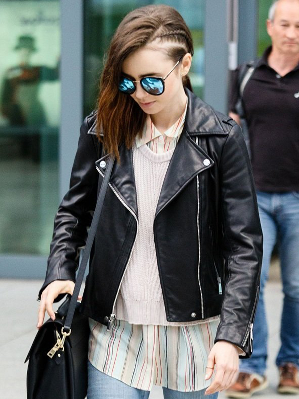 Lily Collins Brando Leather Jacket