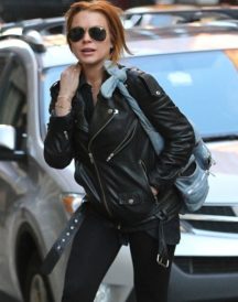 Lindsay Lohan Black Leather Jacket