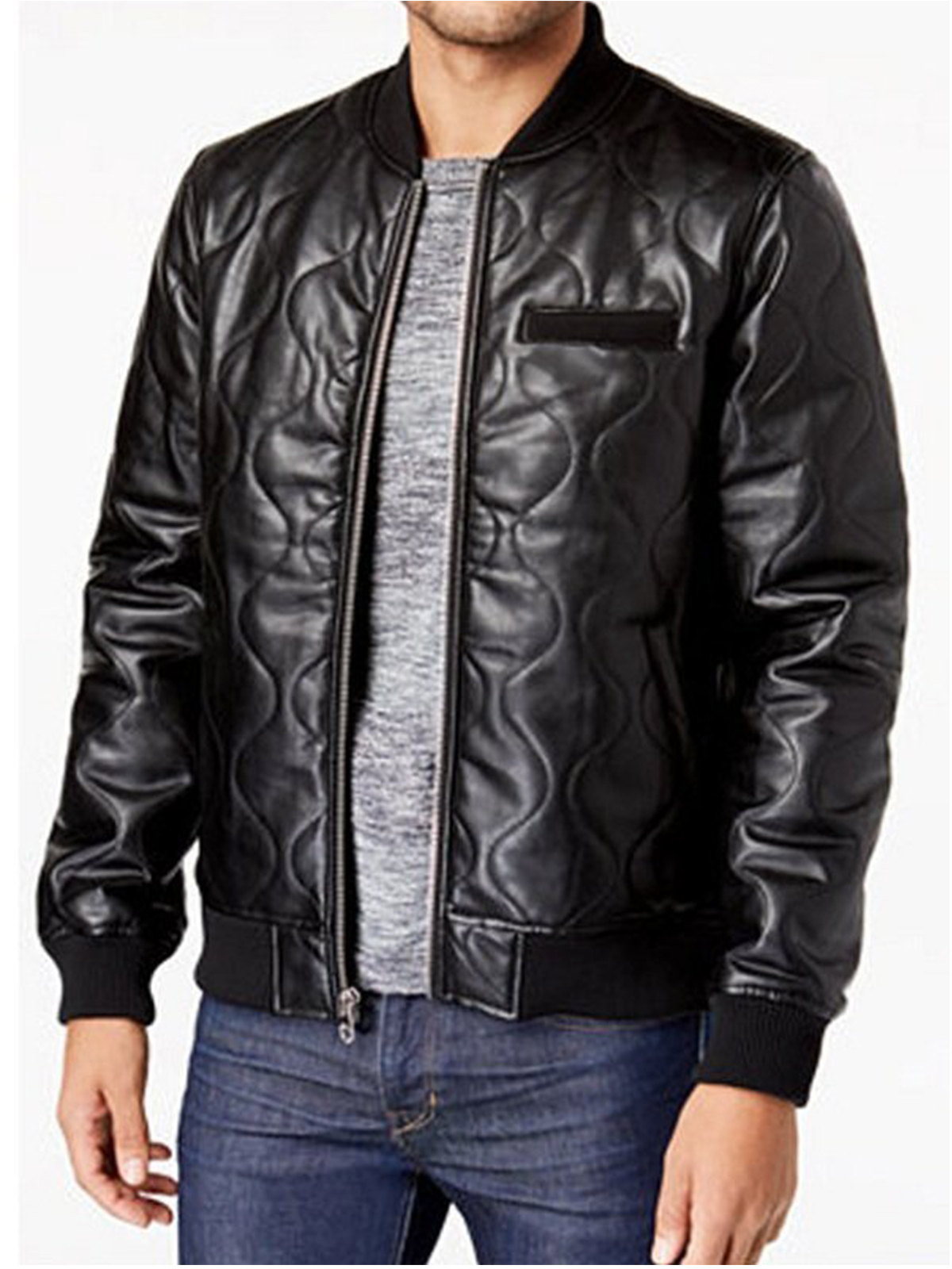 Men’s Quilted Design Bomber Leather Jacket