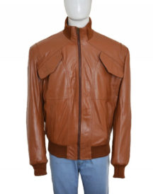 Men 4 Pockets Bomber Leather Jacket