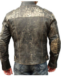Mens Biker Distressed Hooligan Leather Jacket