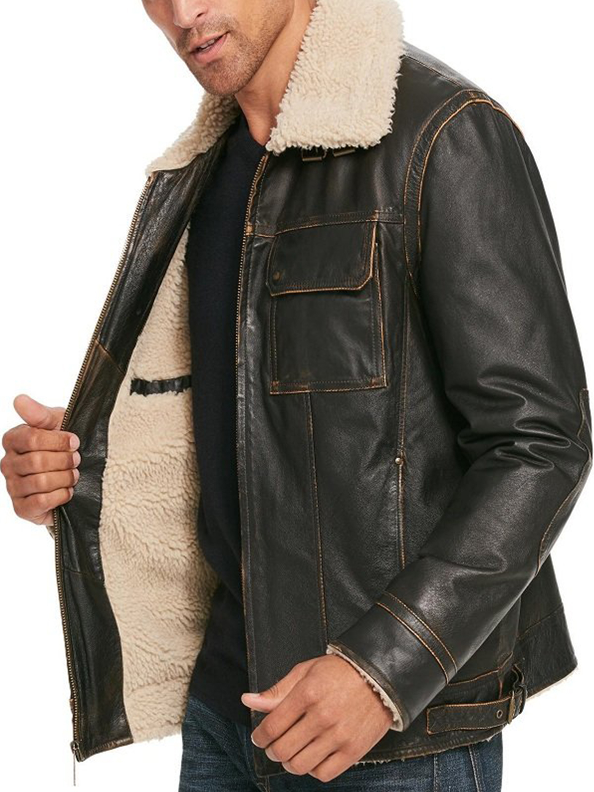 Mens Bomber Flying Aviator Waxed Leather Jacket